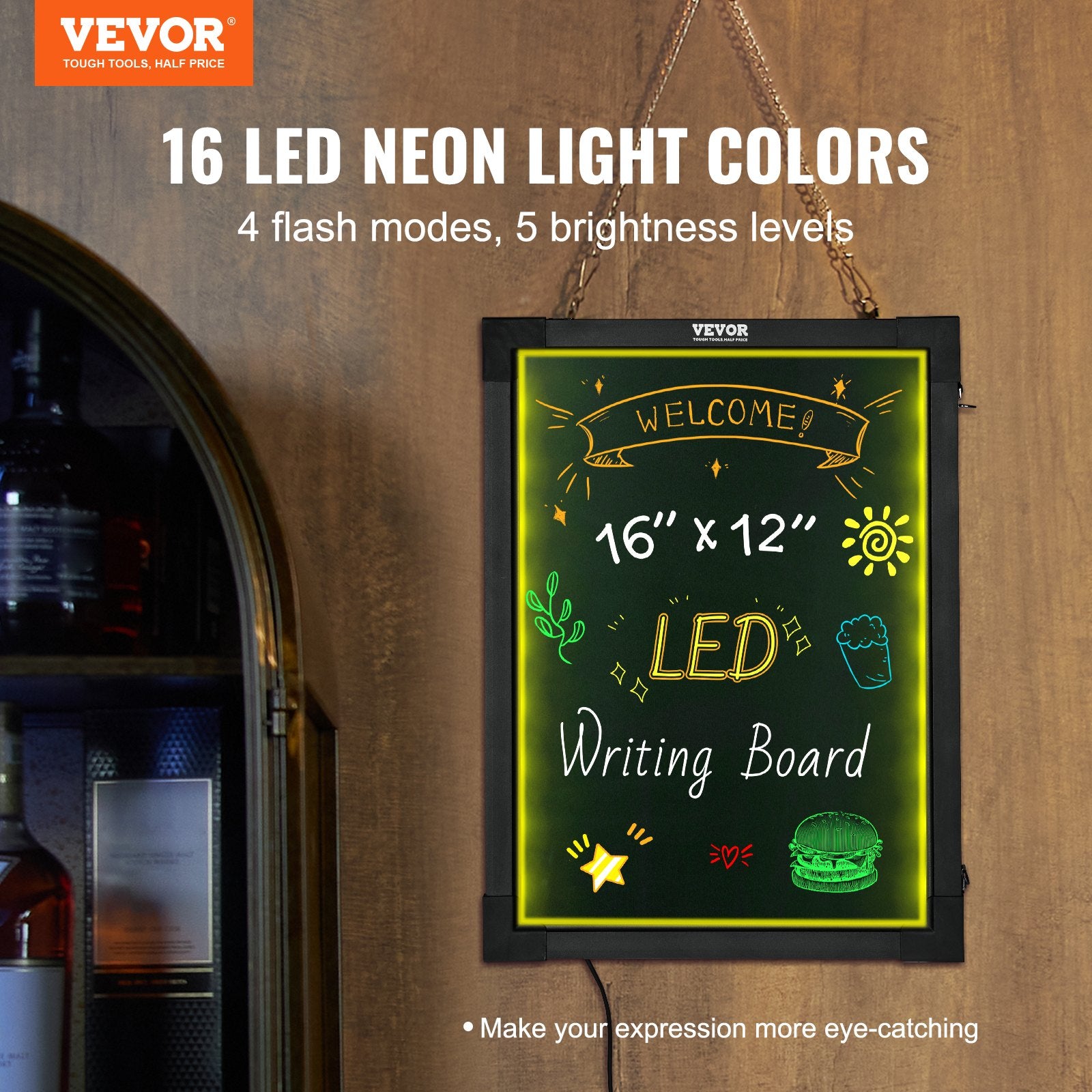 LED rašymo lenta VEVOR A34, 40,6x30,5 cm