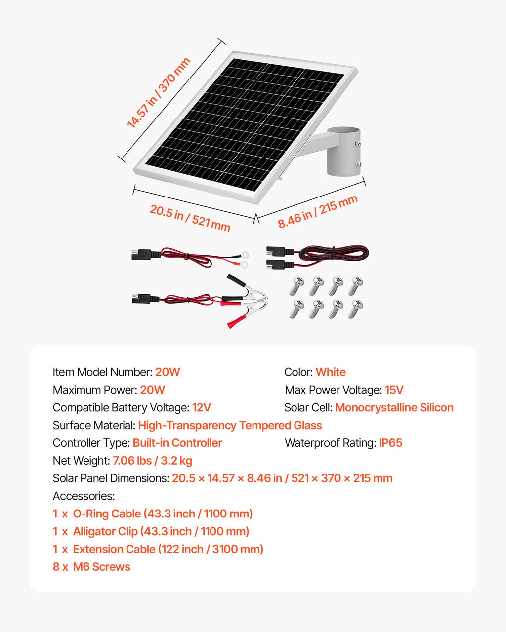 Saulės baterijų įkroviklis VEVOR 20W, 12V