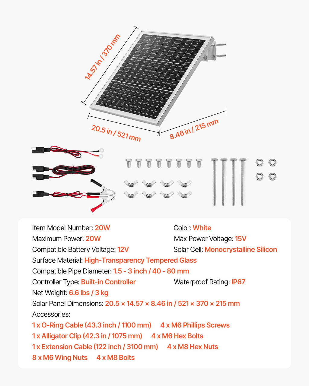 Saulės baterijų įkroviklis VEVOR 20W, 12V