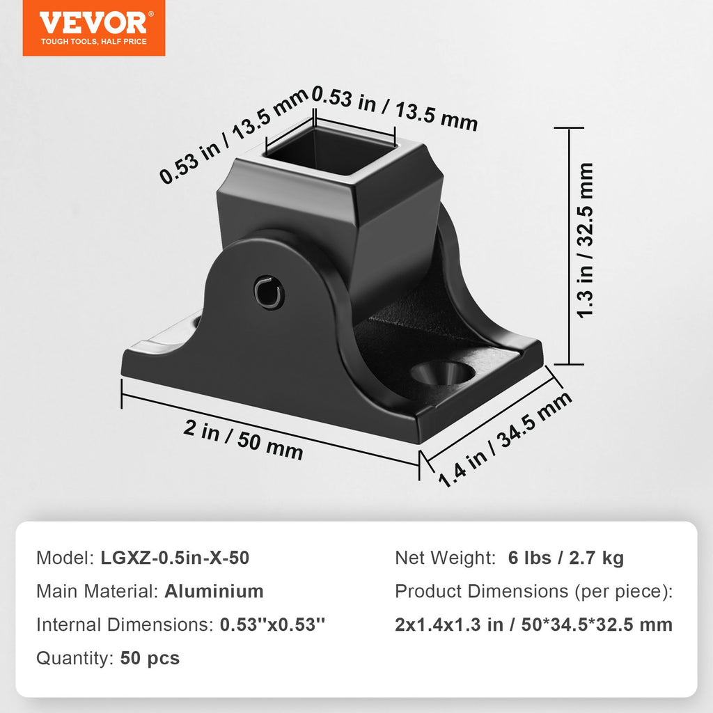 Laiptų turėklų padukai VEVOR LGXZ-0.5in-X-50, 1/2 colio turėklams, 50 vnt.
