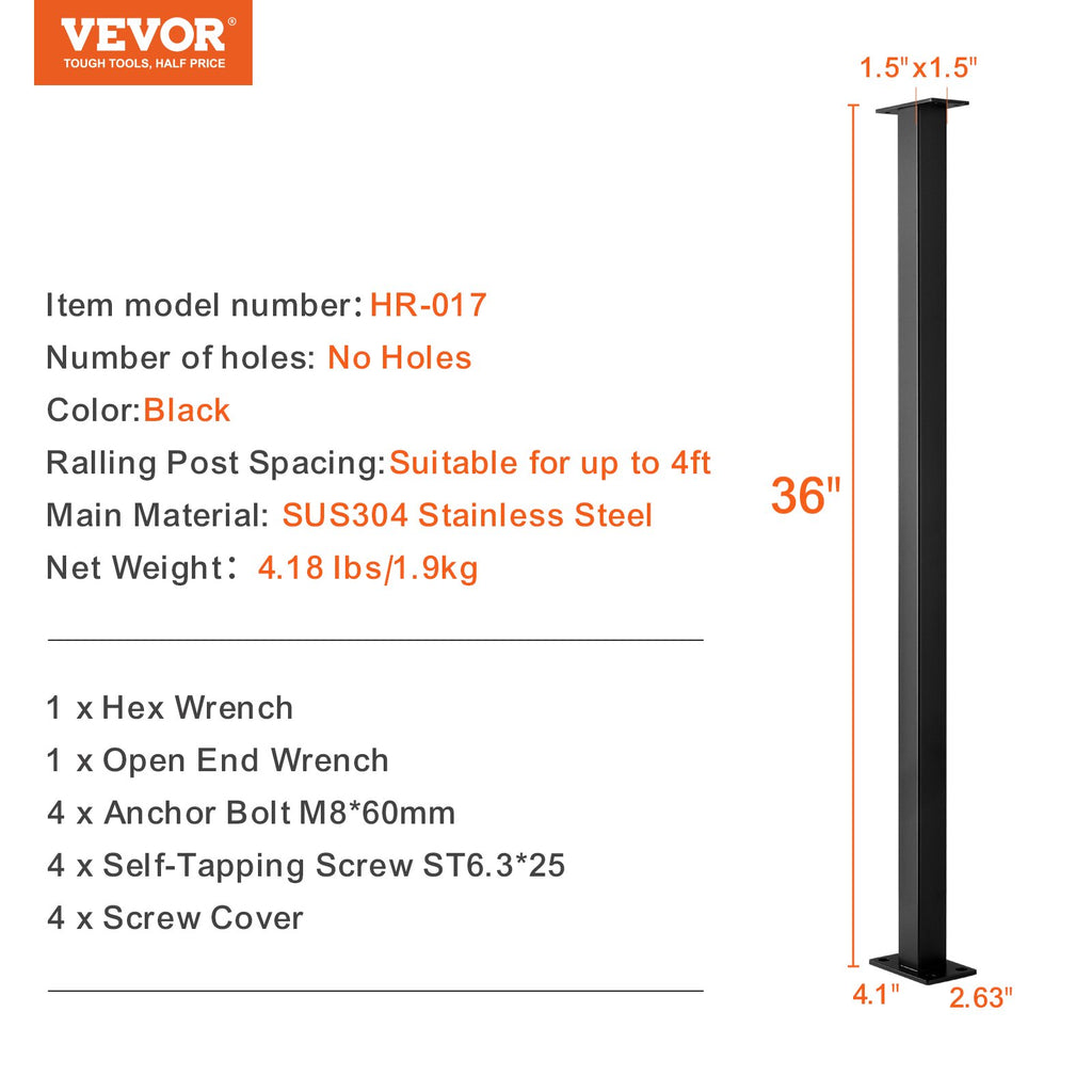 Trosinių turėklų stulpelis VEVOR HR-017, 91,4 cm aukščio