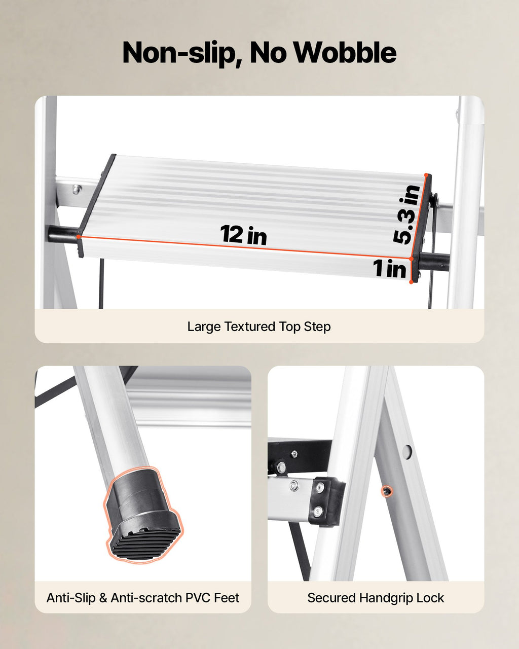 Sulankstomos kopėčios VEVOR AP-2413TA, 3 pakopų, 150 kg