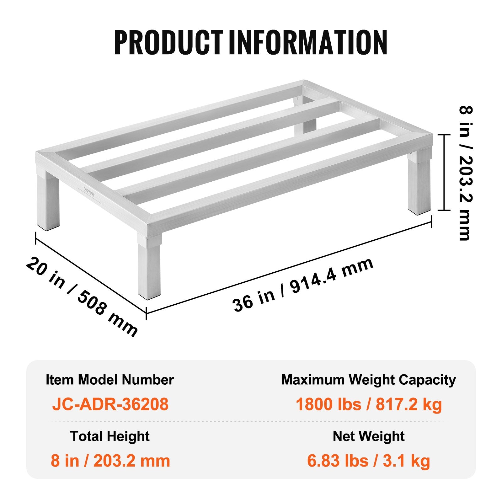 Aliuminio padėklas-lentyna VEVOR JC-ADR-36208, 817 kg keliamoji galia