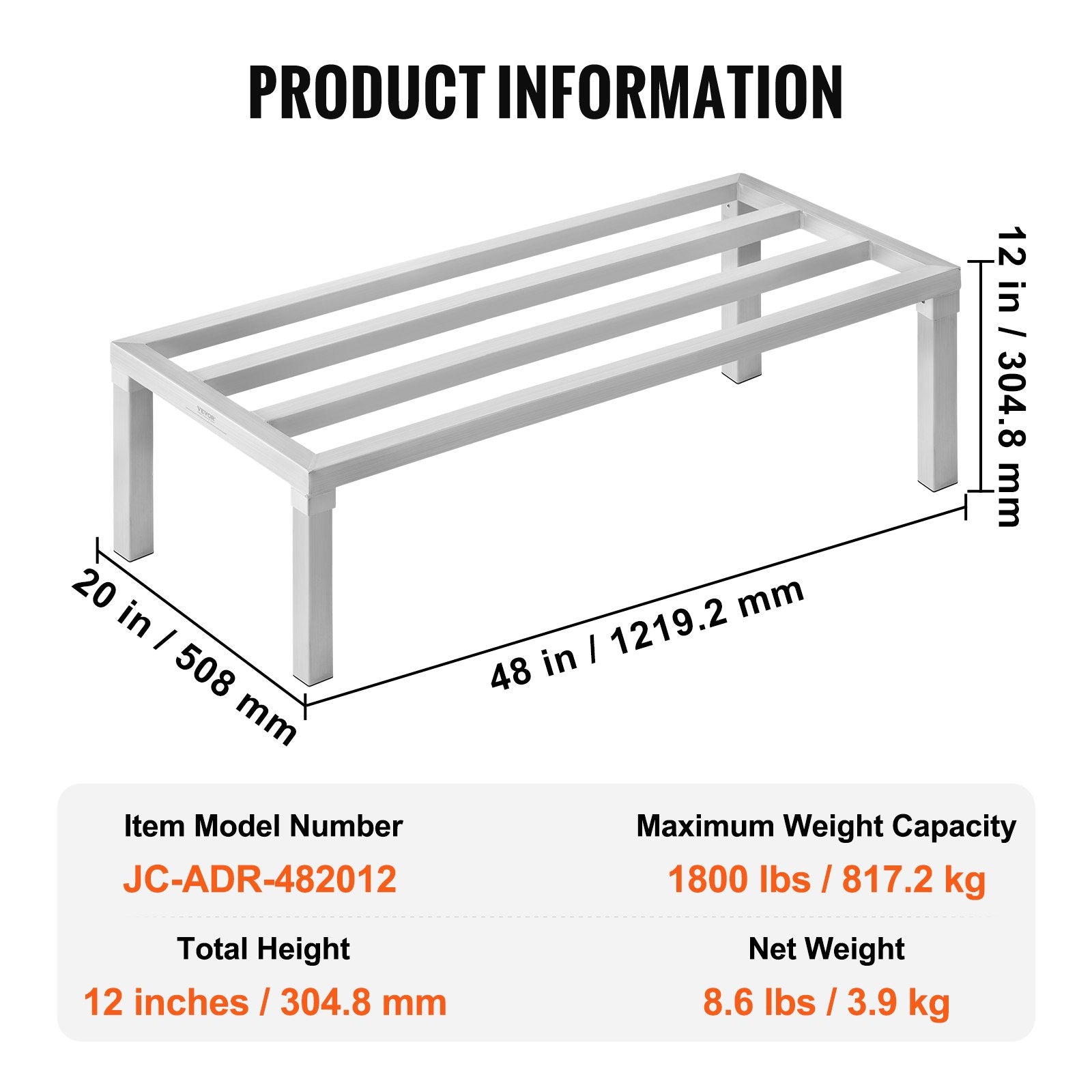 Aliumininė sandėliavimo lentyna VEVOR JC-ADR-482012, 817 kg keliamoji galia