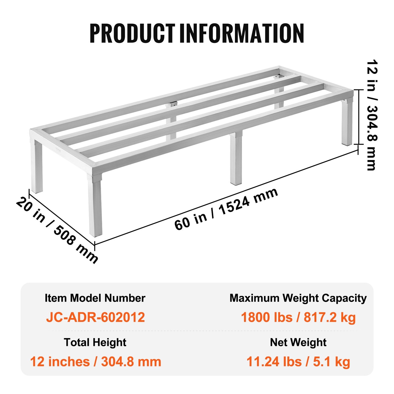 Aliuminio sandėliavimo padėklas VEVOR JC-ADR-602012, 817 kg keliamoji galia