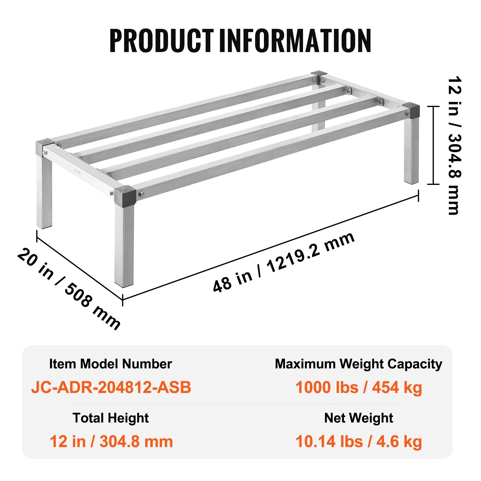 Aliuminio stelažas prekėms VEVOR JC-ADR-204812-ASB, 454 kg apkrova
