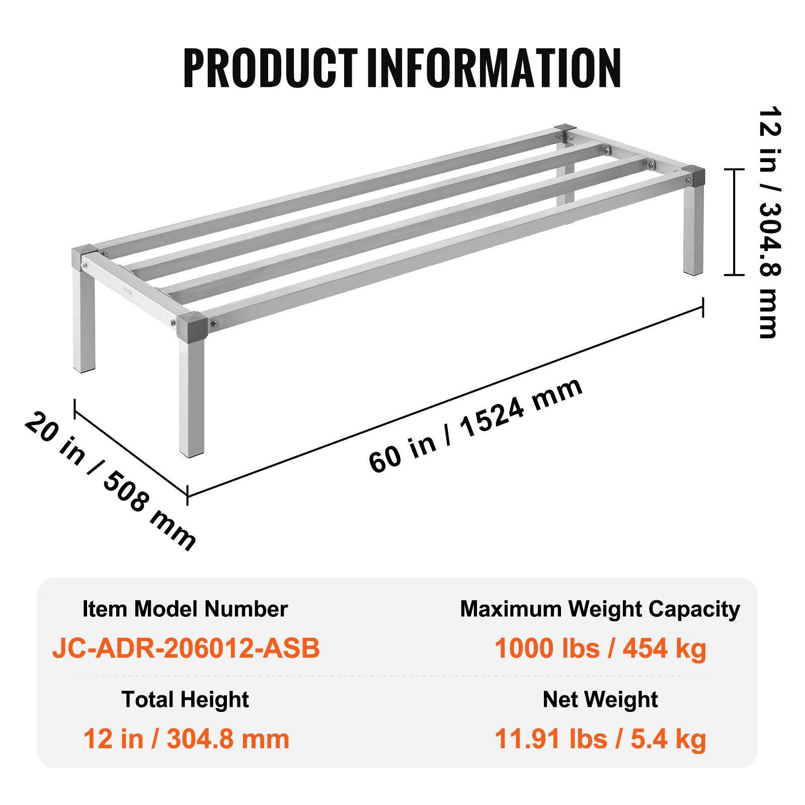 Aliuminio stelažas prekėms VEVOR JC-ADR-206012-ASB, 454 kg keliamoji galia
