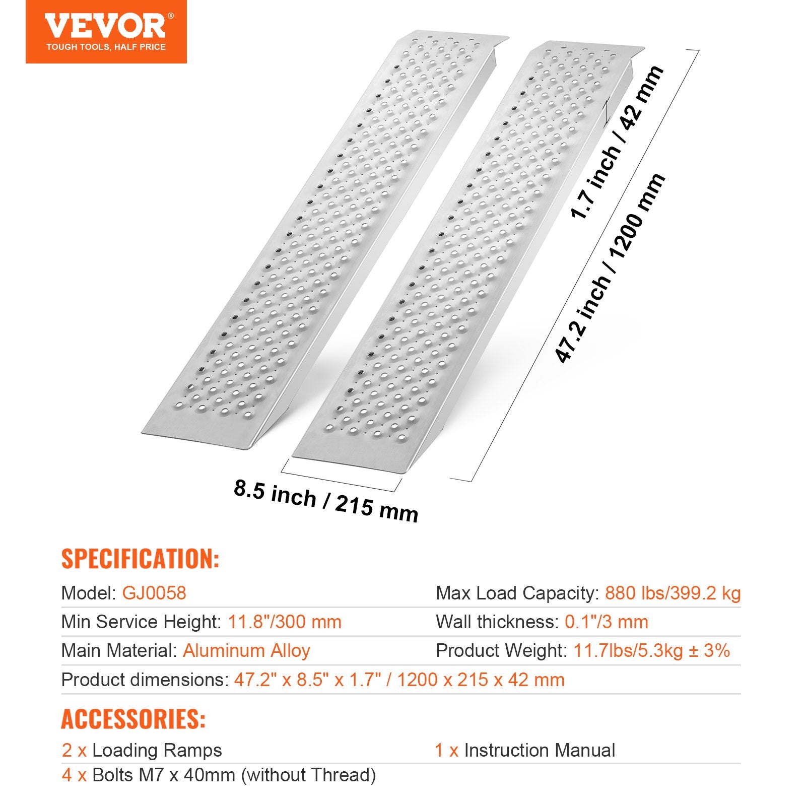 Nešiojamos užvažiavimo rampos VEVOR GJ0058, 399,2 kg keliamoji galia