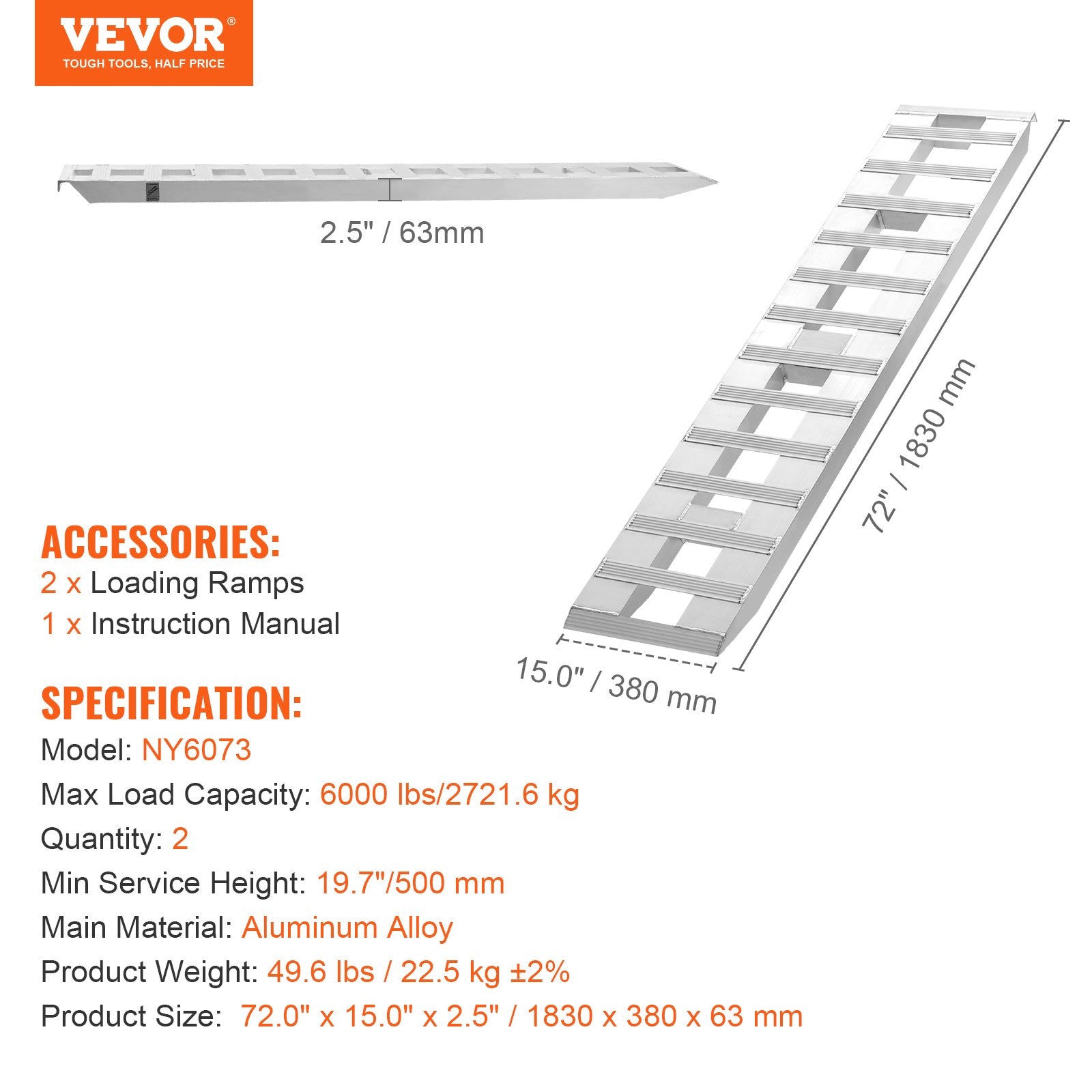 Aliuminio rampos VEVOR NY6073, 2721 kg keliamosios galios