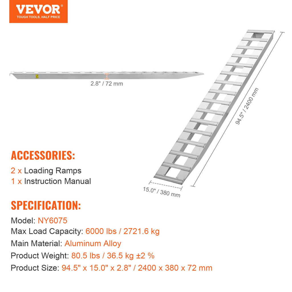 Užvažiavimo rampų komplektas VEVOR NY6075, 2721 kg keliamoji galia
