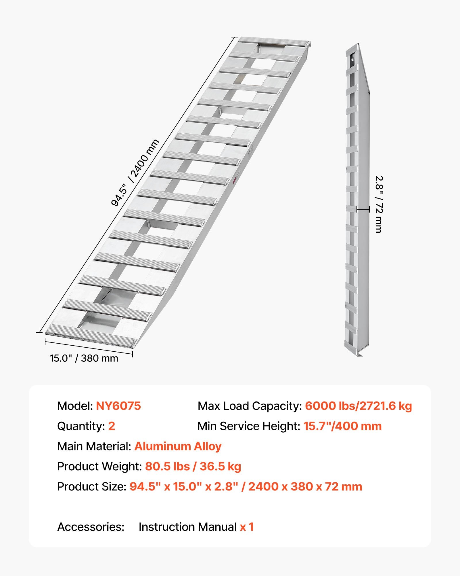 Užvažiavimo rampos VEVOR NY6075, 2721,6 kg