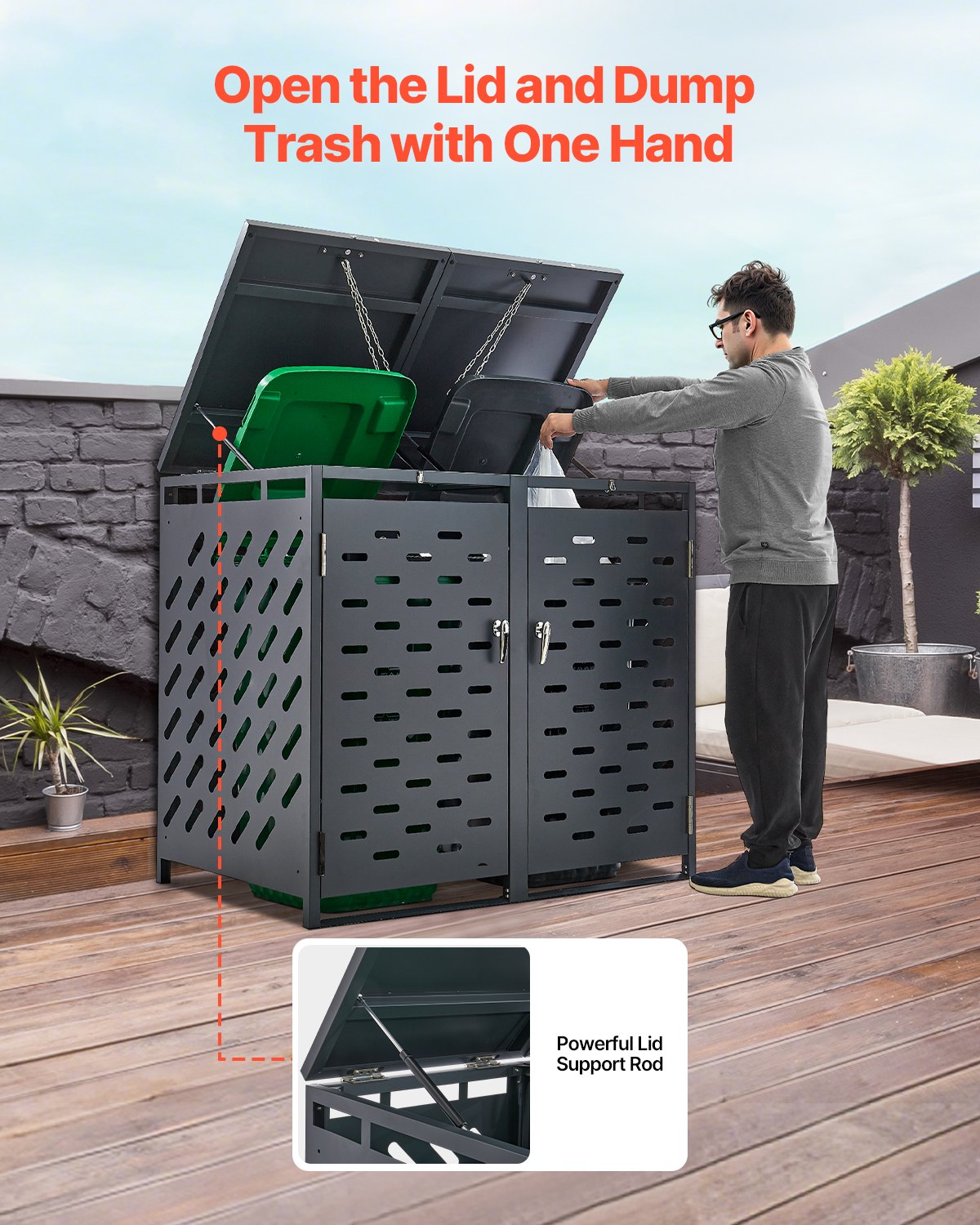 Lauko šiukšlių konteinerių stoginė VEVOR ZY-2X240L-0.7, 2 x 240 l