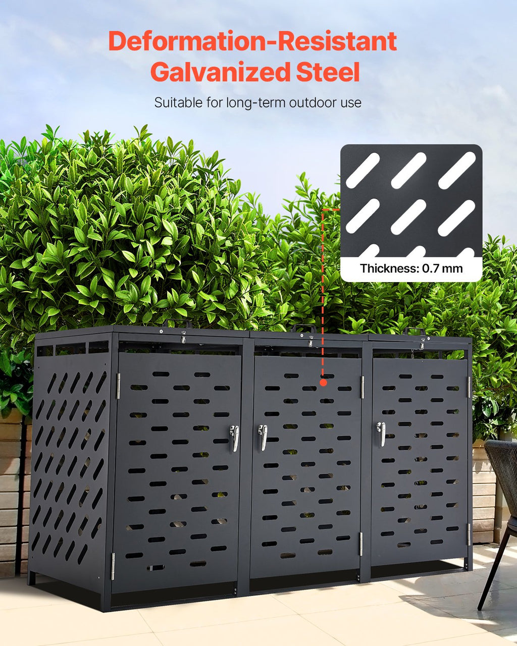 Lauko šiukšliadėžių stoginė VEVOR ZY-3X240L-0.7, 3 x 240 l