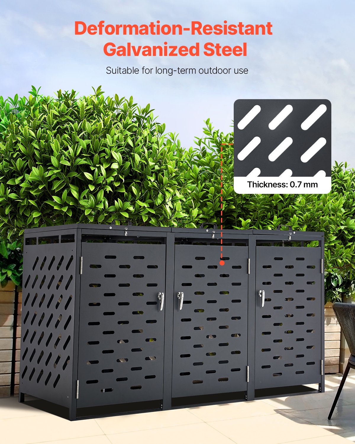 Lauko šiukšliadėžių stoginė VEVOR ZY-3X240L-0.7, 3 x 240 l