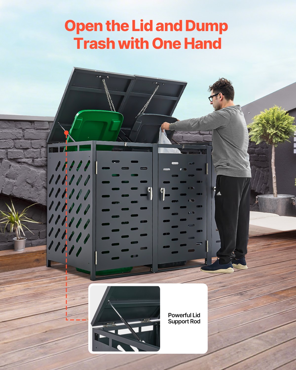 Lauko šiukšliadėžių stoginė VEVOR ZY-3X240L-0.7, 3 x 240 l