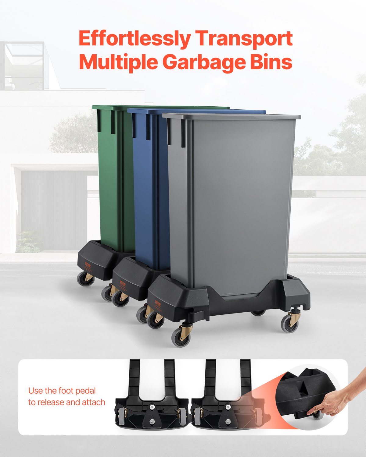 Vežimėlis šiukšlių dėžėms VEVOR XDL-90A-D, 90 kg keliamoji galia