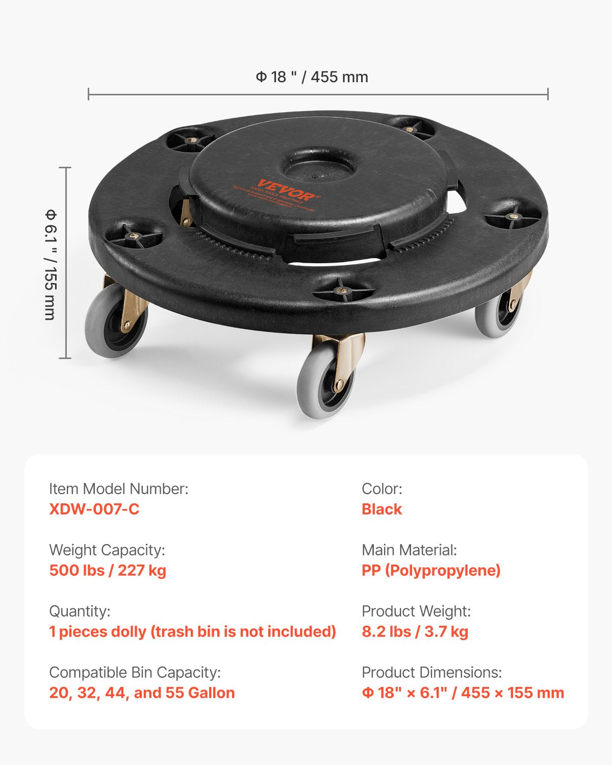 Šiukšliadėžių vežimėlis VEVOR XDW-007-C, 227 kg keliamoji galia
