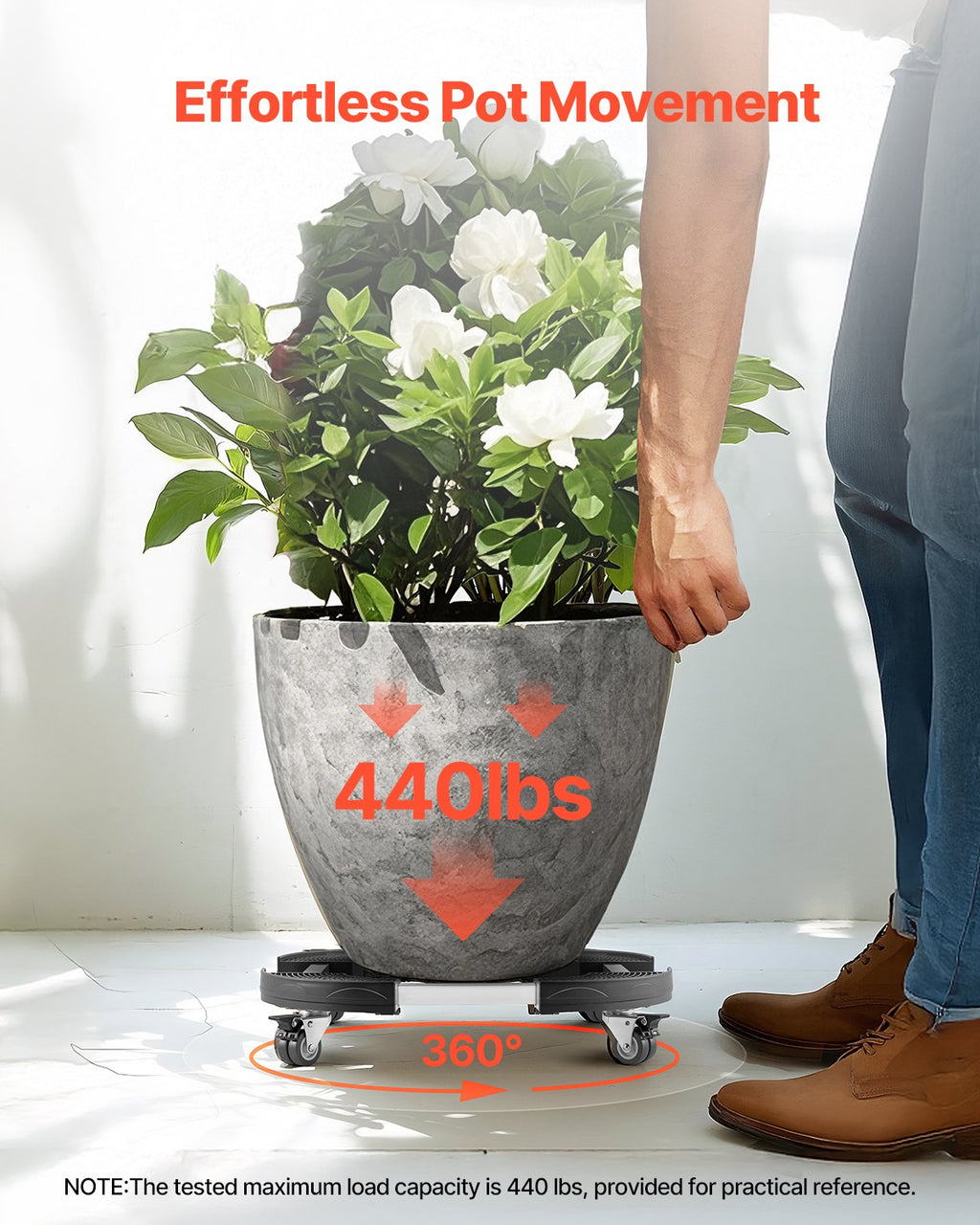Ratukinis padėklas šiukšlių dėžėms ir augalams VEVOR Y21-2, 181 kg keliamoji galia