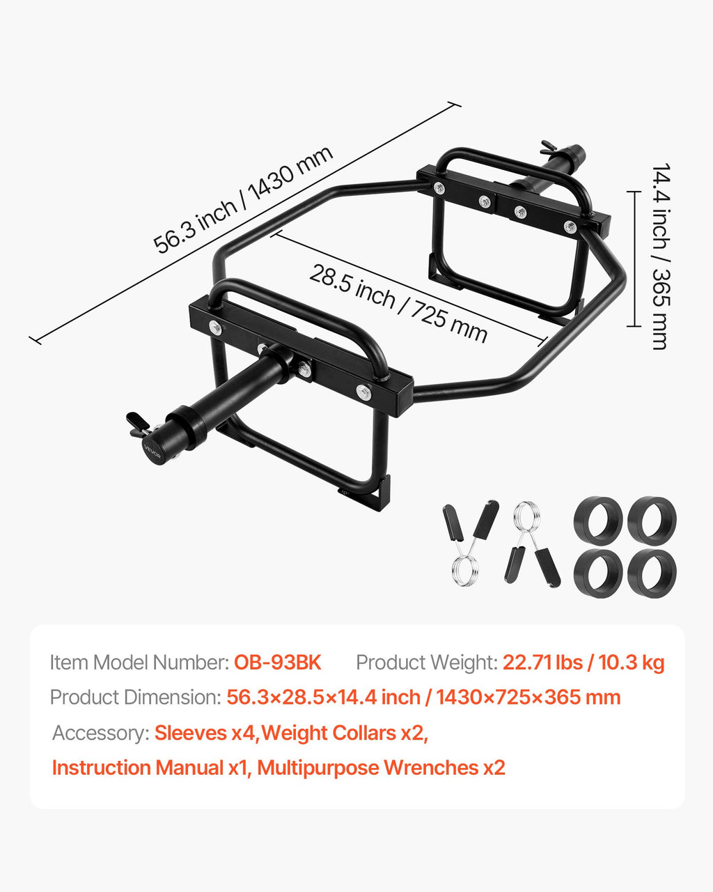 Olimpinis šešiakampis grifas (Trap Bar) VEVOR OB-93BK, 240 kg keliamoji galia