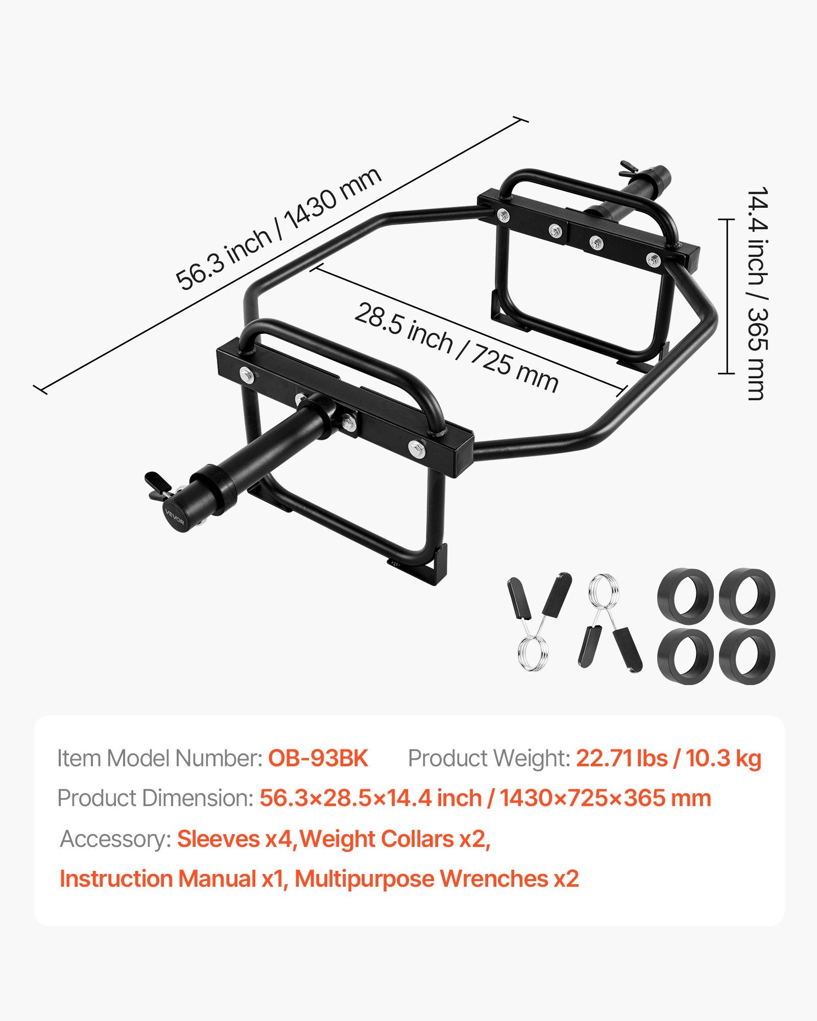 Olimpinis šešiakampis grifas (Trap Bar) VEVOR OB-93BK, 240 kg keliamoji galia