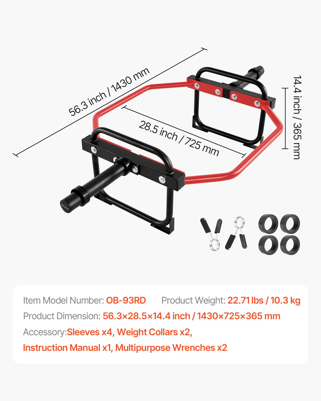 Heksagoninė štanga (Trap Bar) VEVOR OB-93RD, 240 kg apkrova