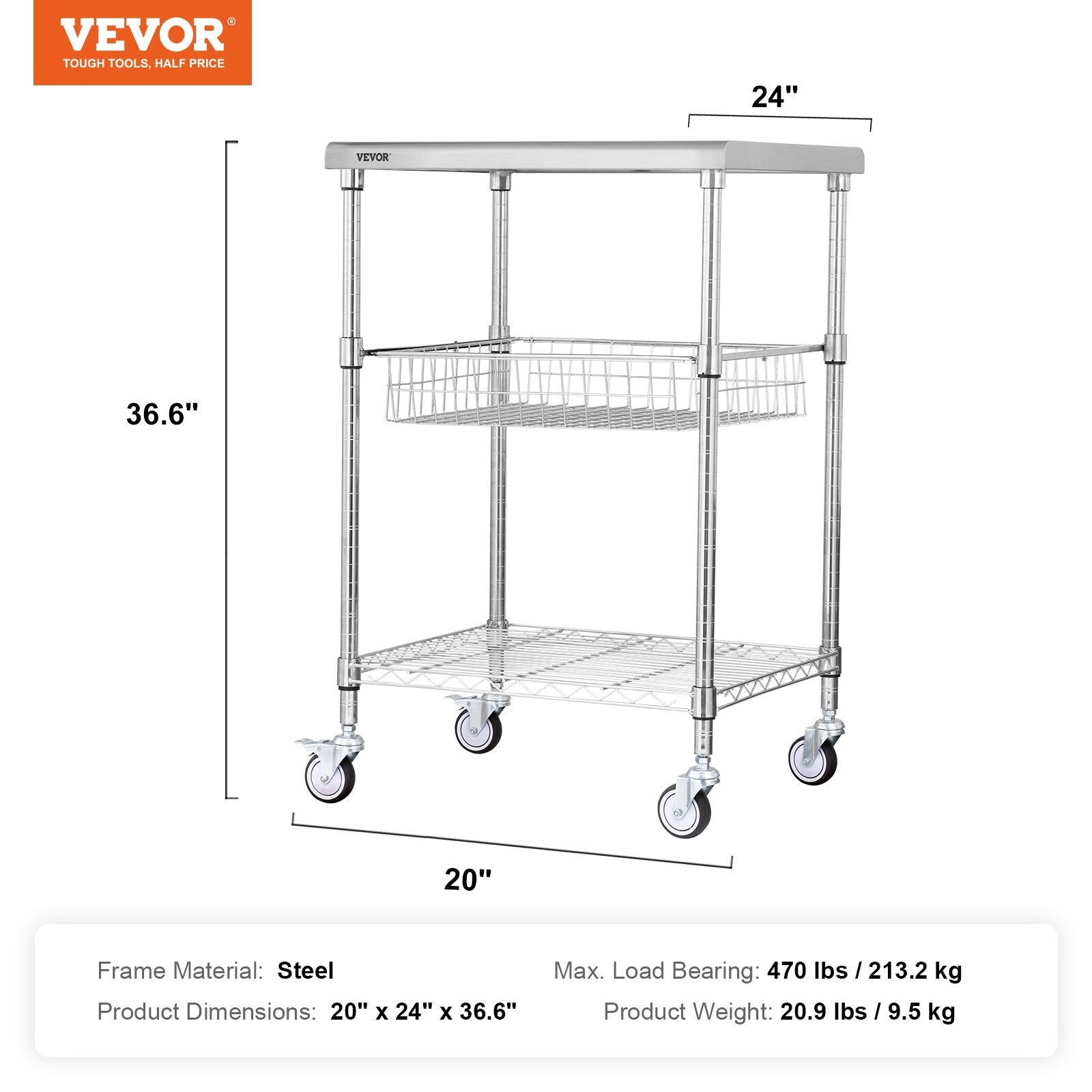 Virtuvinis vežimėlis VEVOR LX-C9391, 214 kg keliamoji galia