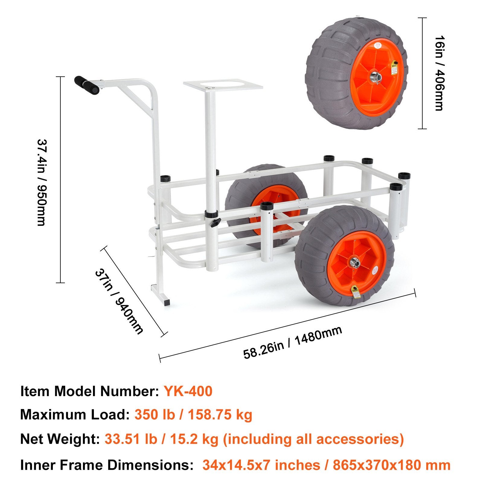 Paplūdimio žvejybos vežimėlis VEVOR YK-400, 158 kg keliamoji galia