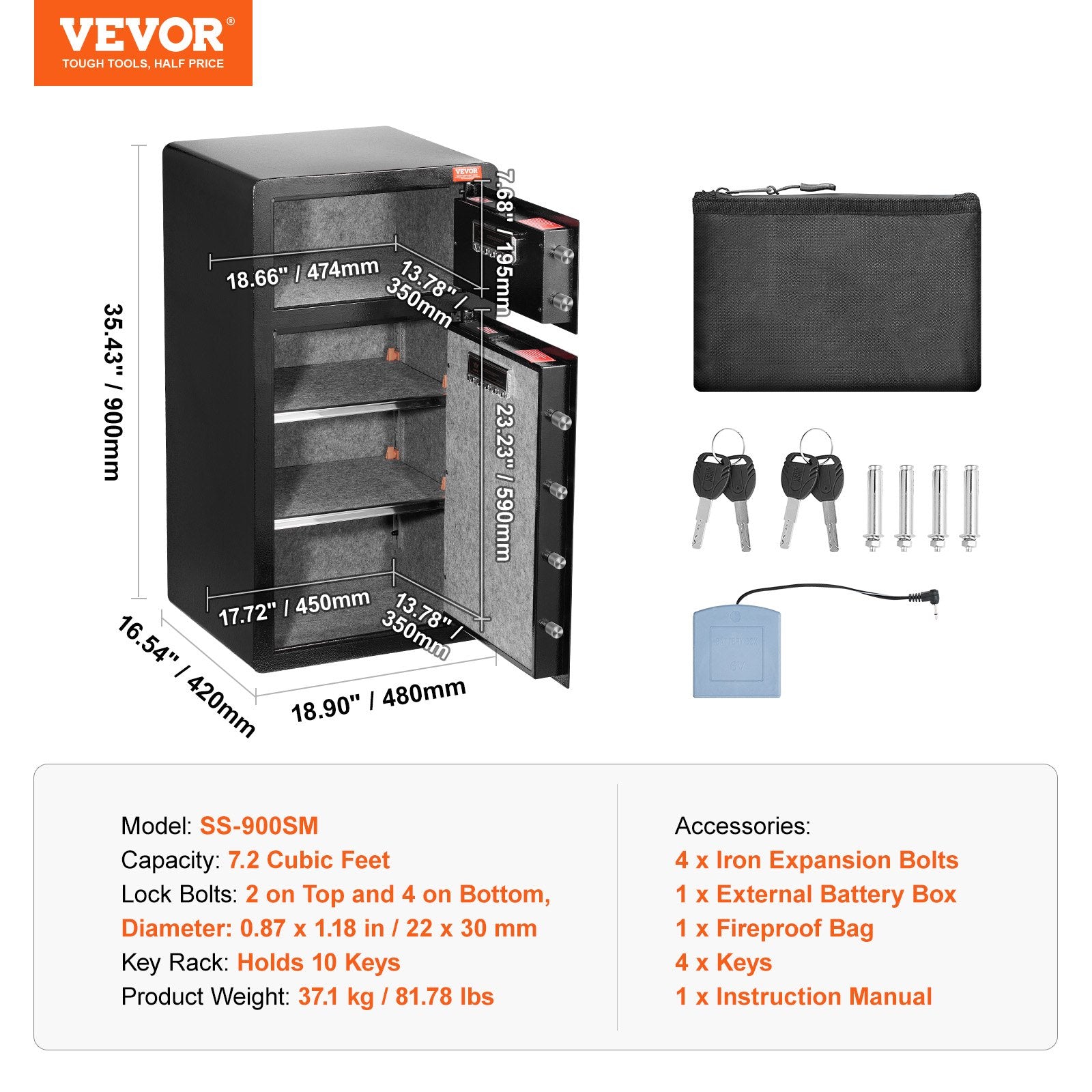 Seifas VEVOR SS-900SM, 204 l