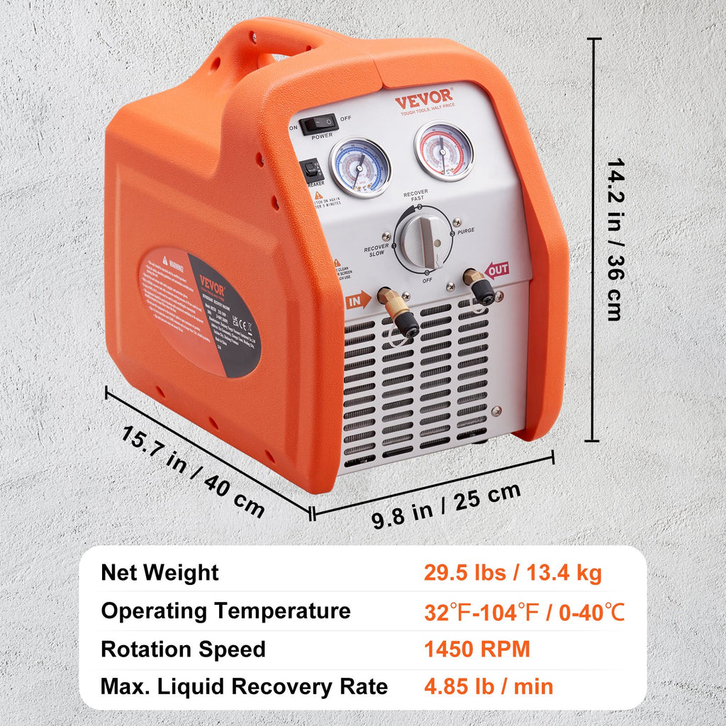 Šaltnešio surinkimo stotelė VEVOR 3/4 HP, 4.85 lb/min