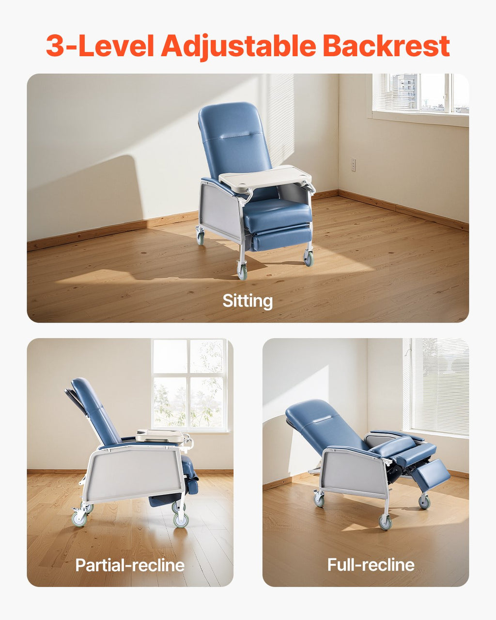 Medicininis fotelis-reklaineris VEVOR D574-BR, 3 padėčių