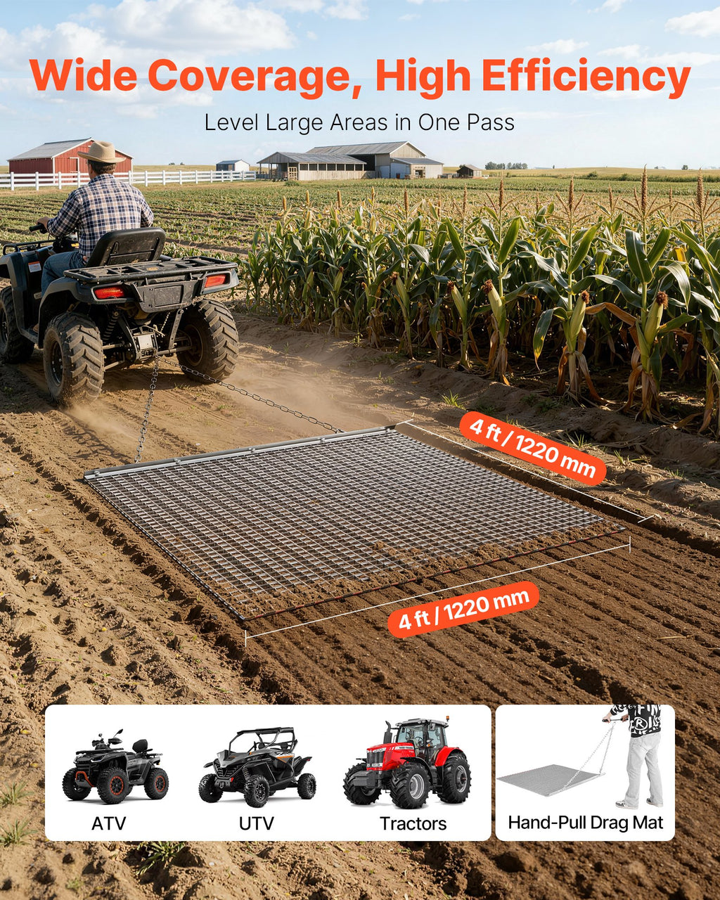 Akėčios VEVOR YR4X4FT, 1,2 x 1,2 m