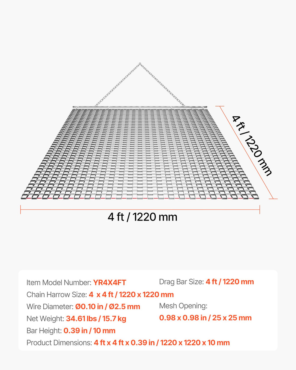Akėčios VEVOR YR4X4FT, 1,2 x 1,2 m