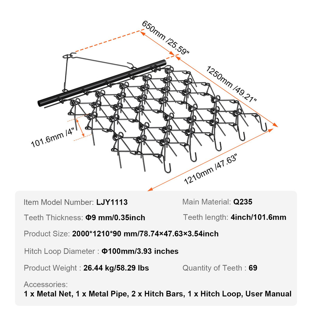 Grandininės akėčios VEVOR LJY1113, 1,22 x 1,22 m