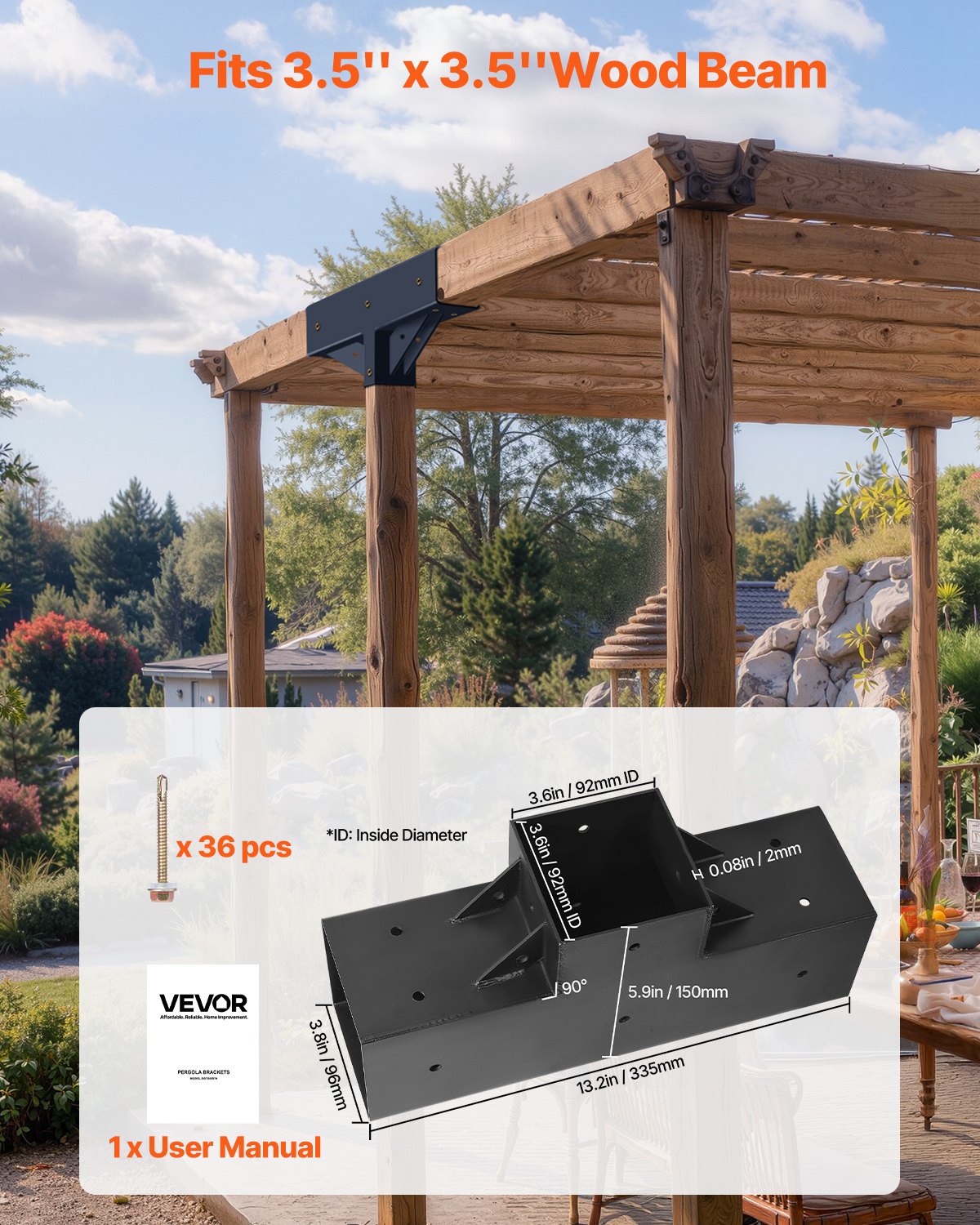 Pergolos jungčių rinkinys VEVOR SST2, T formos, 92 x 92 mm sijoms