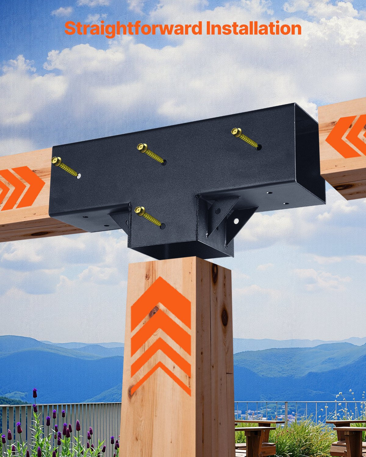 Pergolos jungčių rinkinys VEVOR SST2, T formos, 92 x 92 mm sijoms