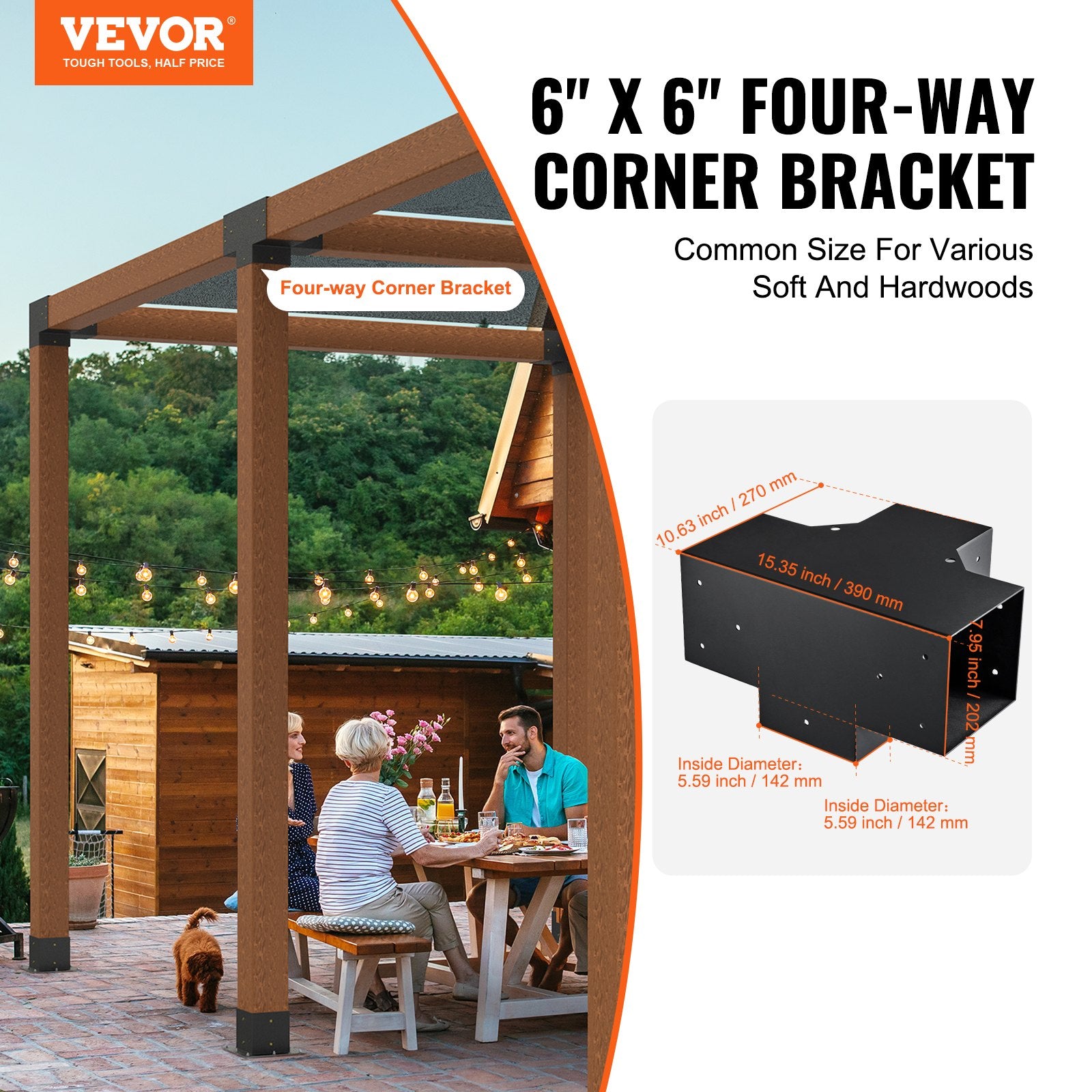 Pergolių jungčių rinkinys VEVOR SSF2, 6x6 colių