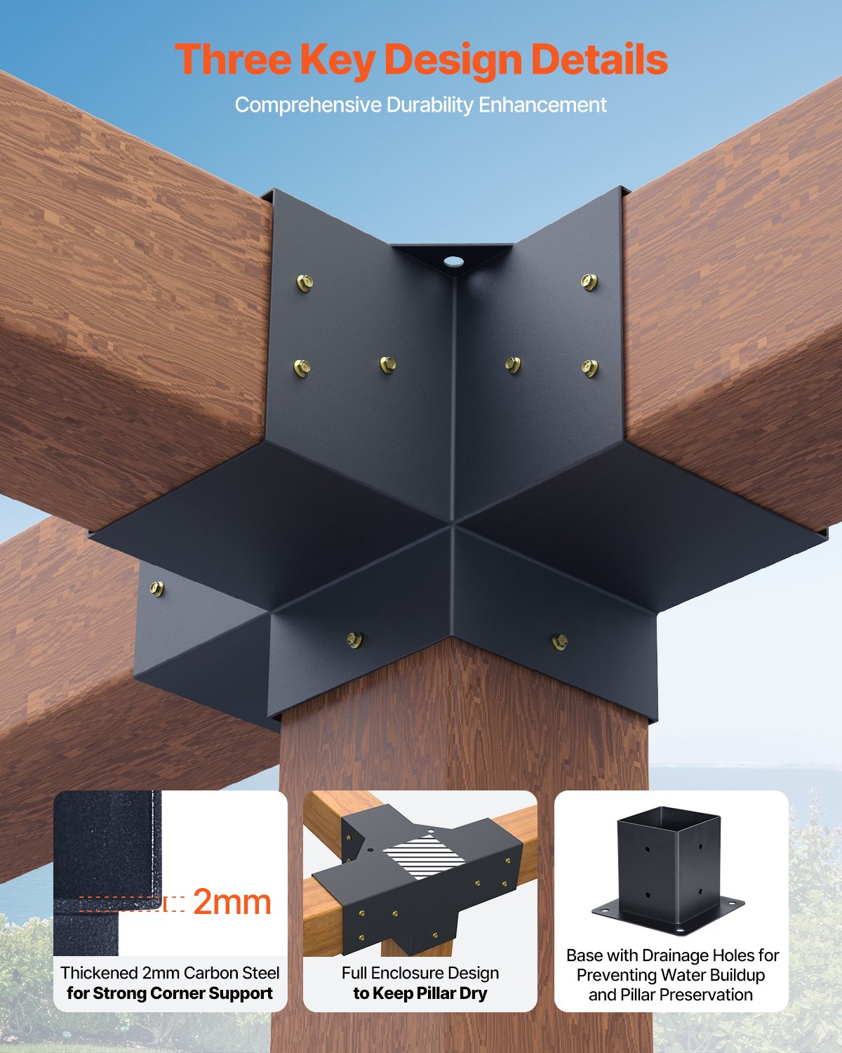 Pergolos montavimo rinkinys VEVOR SSA6C4E2, 12 dalių komplektas 92x92 mm sijoms