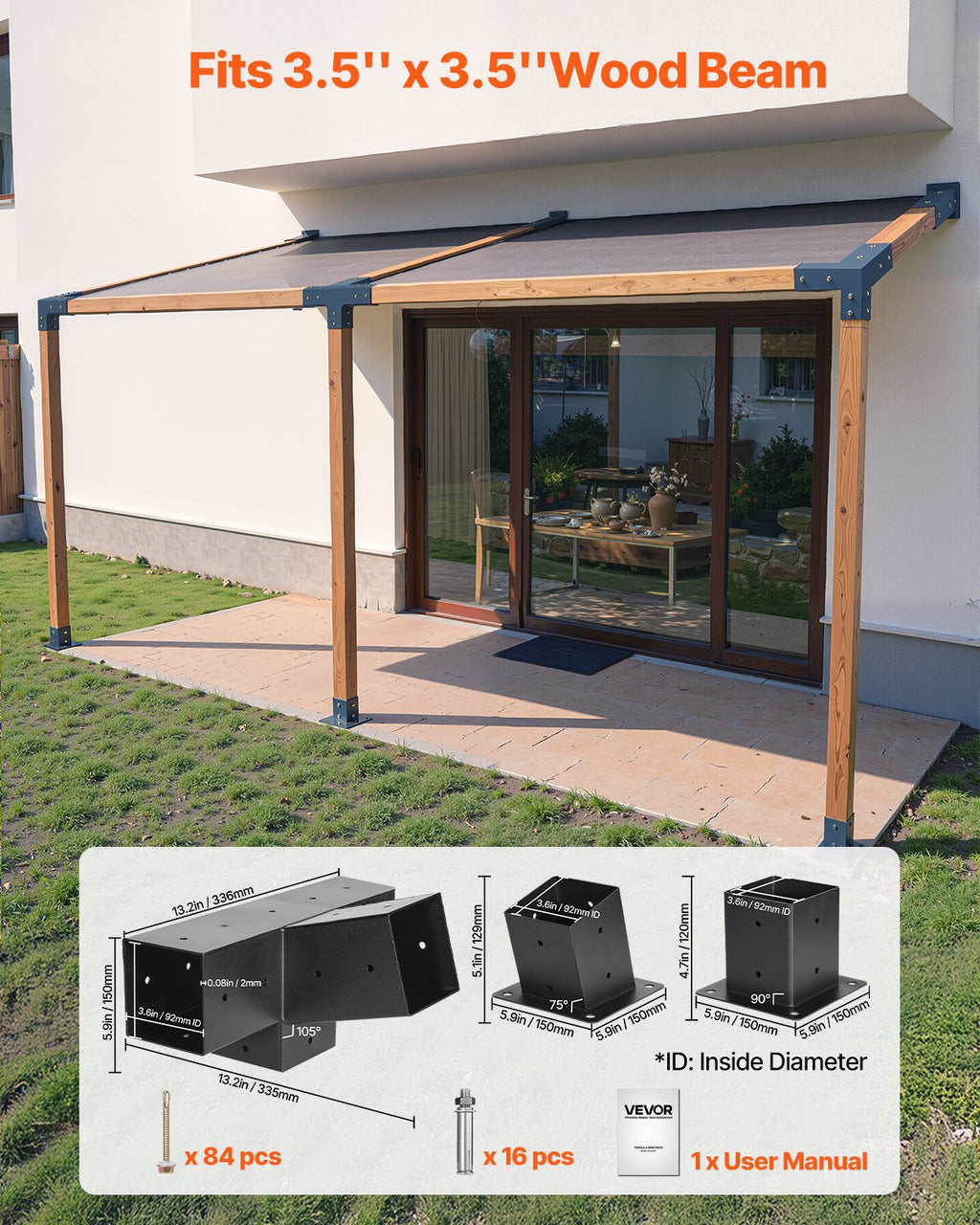 Pergolės jungčių rinkinys VEVOR SSAE3, 92 x 92 mm sijoms