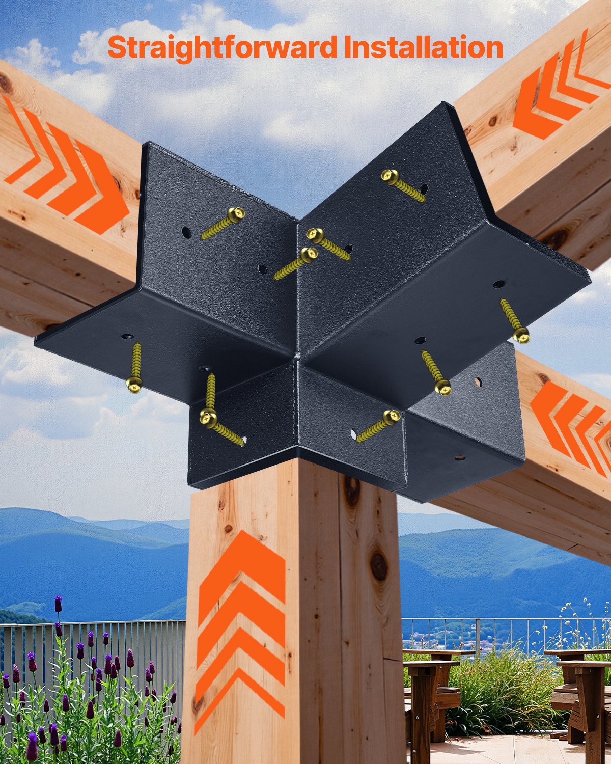 Pergolės jungčių rinkinys VEVOR SSAE3, 92 x 92 mm sijoms