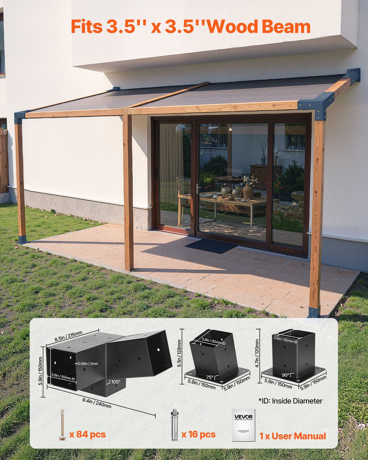 Pergolių jungčių rinkinys VEVOR SSAC6, 92 x 92 mm sijoms