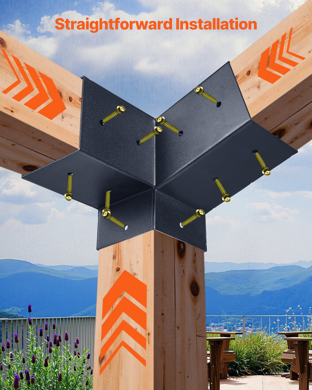 Pergolių jungčių rinkinys VEVOR SSAC6, 92 x 92 mm sijoms