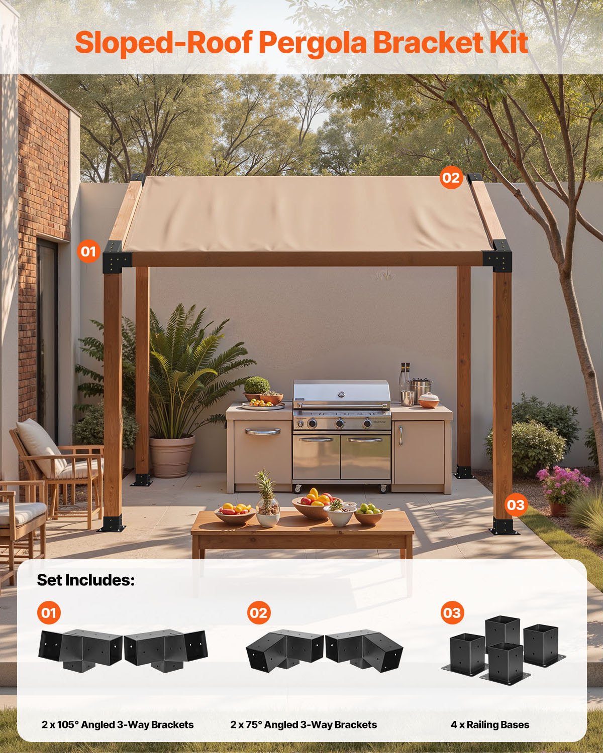 Pergolos montavimo rinkinys VEVOR SSAC8, 92 x 92 mm sijoms, 8 vnt.