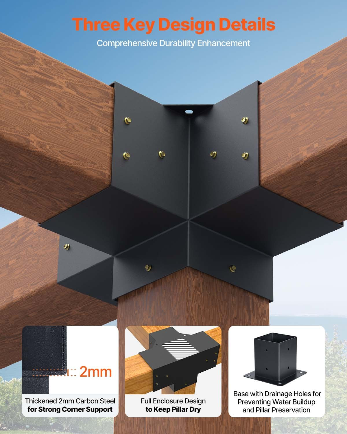 Pergolos jungčių rinkinys VEVOR SSA2E2, 10x10 cm sijoms