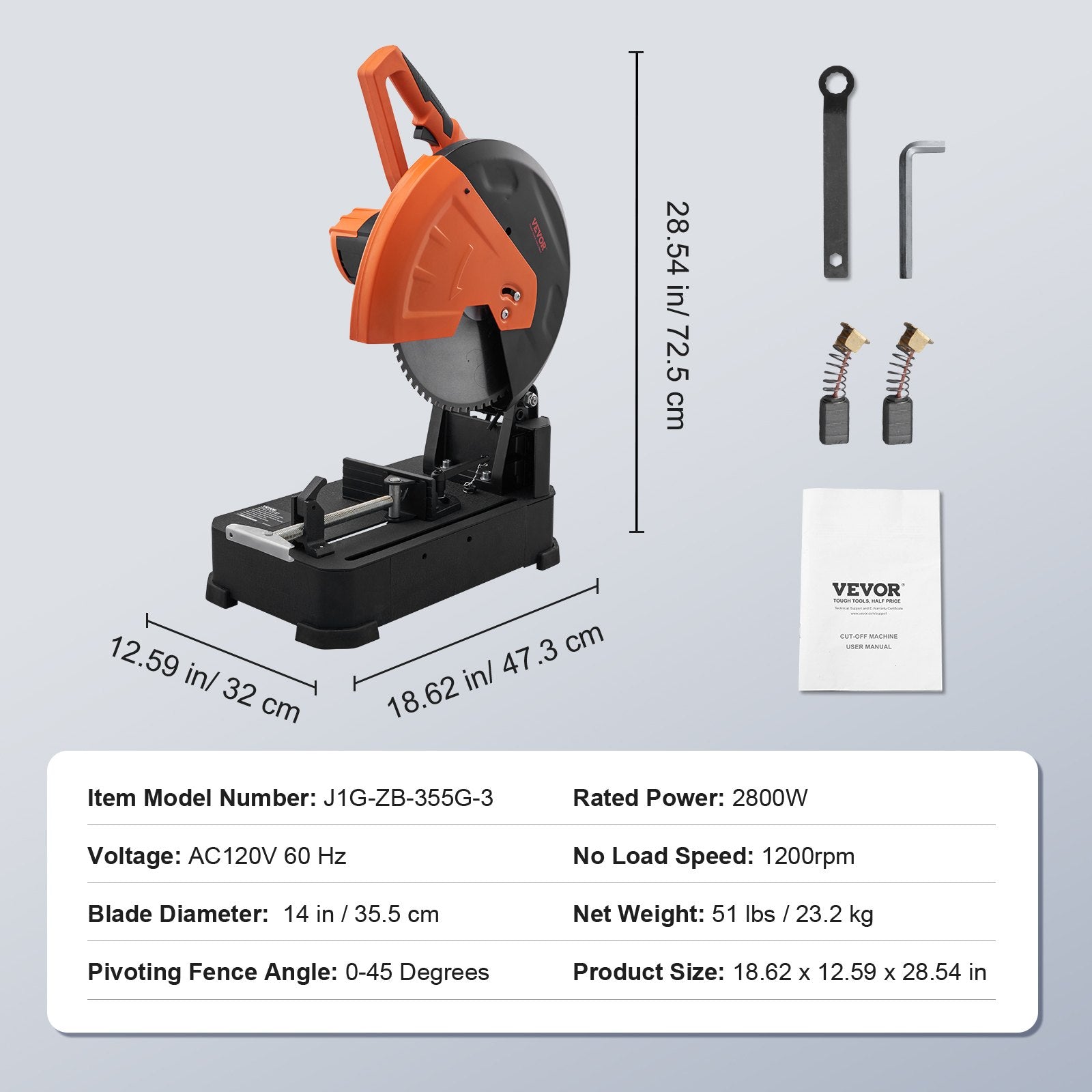 Metalo pjovimo staklės VEVOR J1G-ZB-355G-3, 2800W
