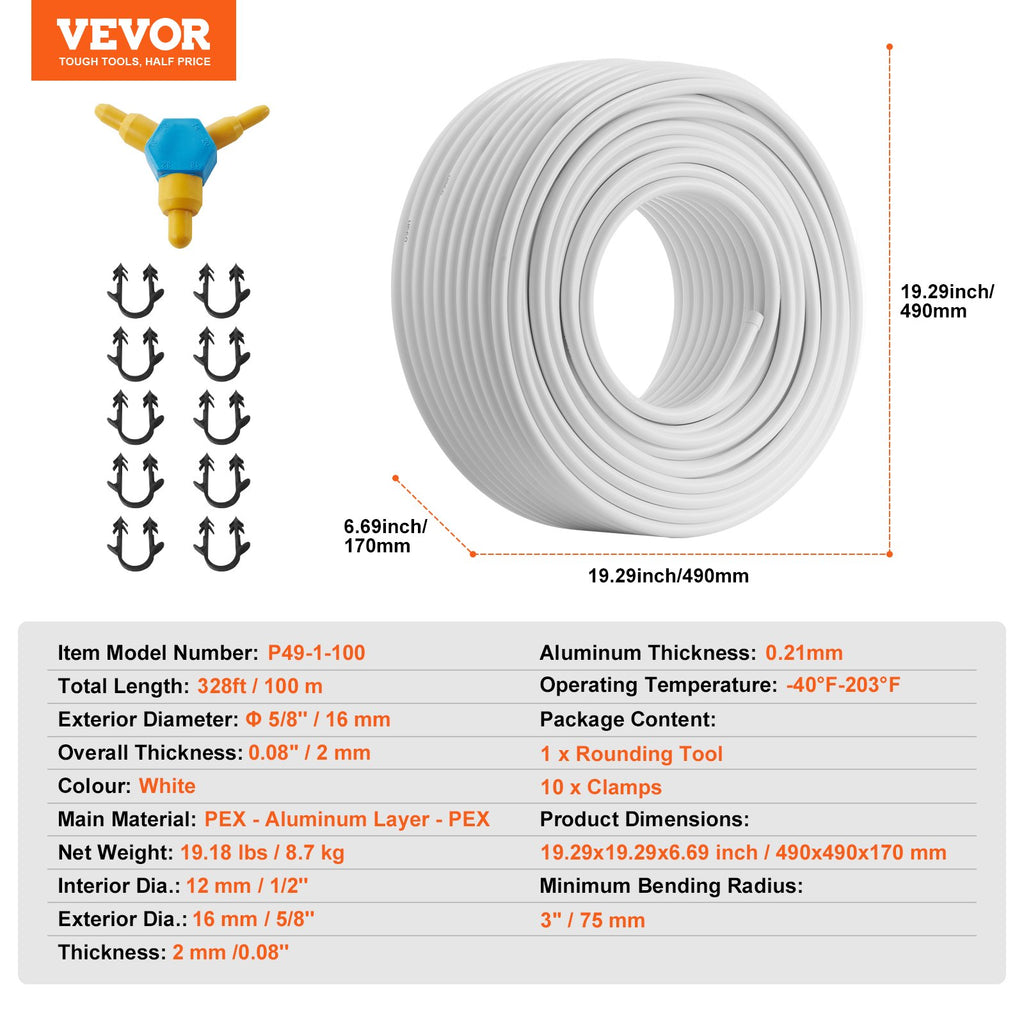Daugiasluoksnis vamzdis PEX-AL-PEX VEVOR P49-1-100, 16 mm x 100 m
