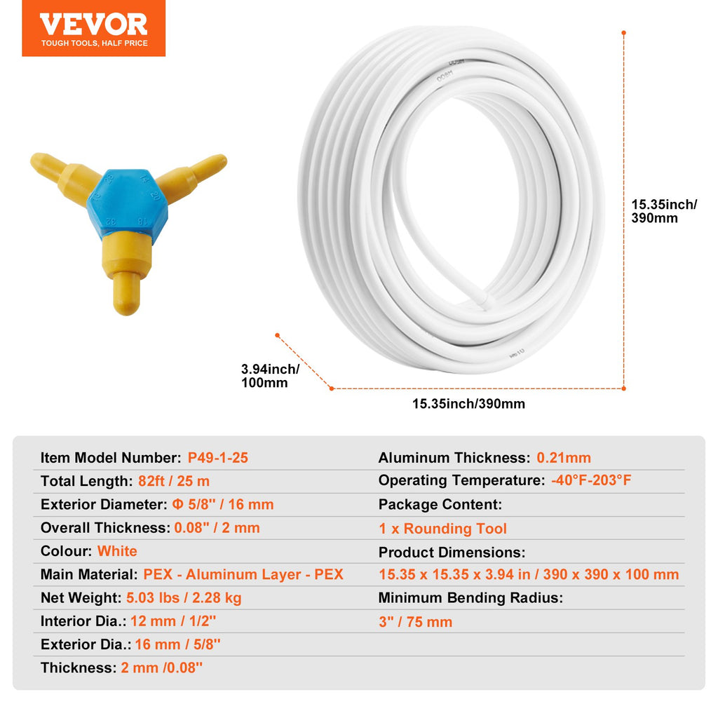 Daugiasluoksnis vamzdis PEX-AL-PEX VEVOR P49-1-25, 25 m, 16 mm