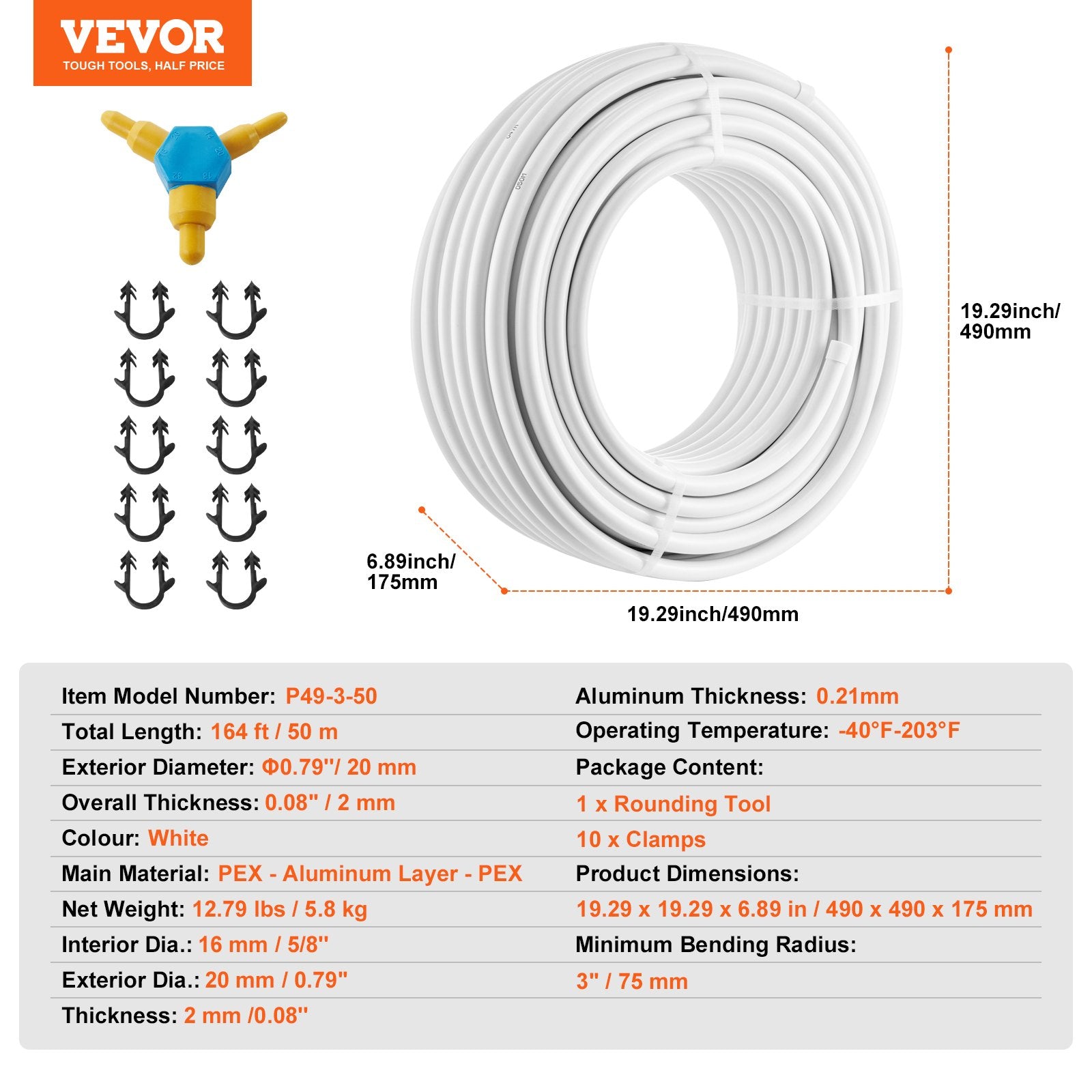 Daugiasluoksnis vamzdis PEX-AL-PEX VEVOR P49-3-50, 20 mm x 50 m