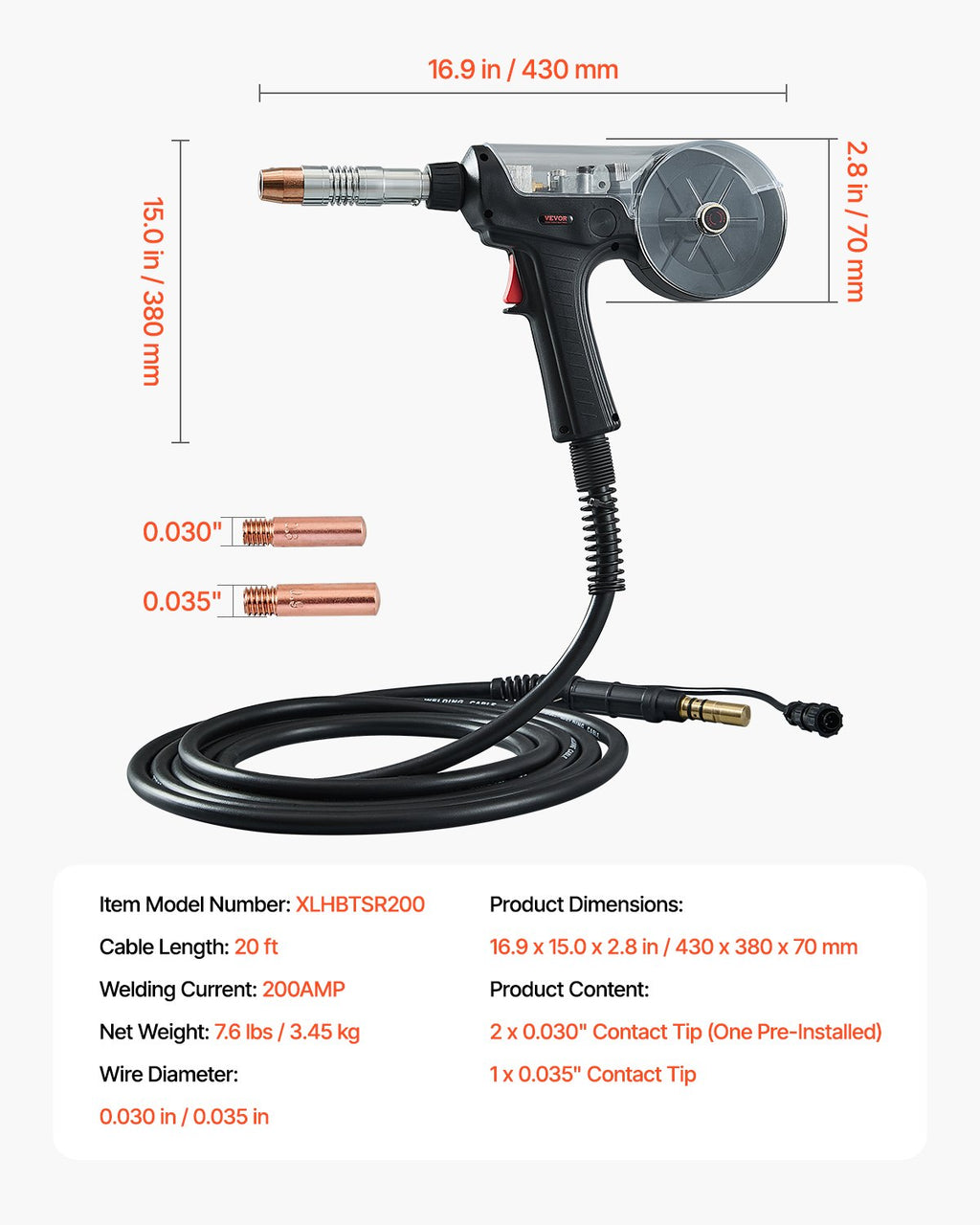 Suvirinimo pistoletas su rite VEVOR XLHBTSR200, 200 A