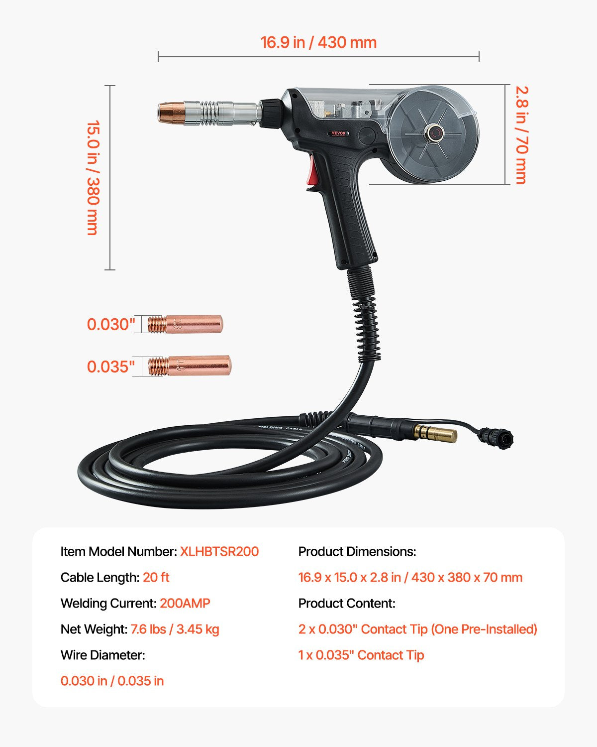 Suvirinimo pistoletas su rite VEVOR XLHBTSR200, 200 A
