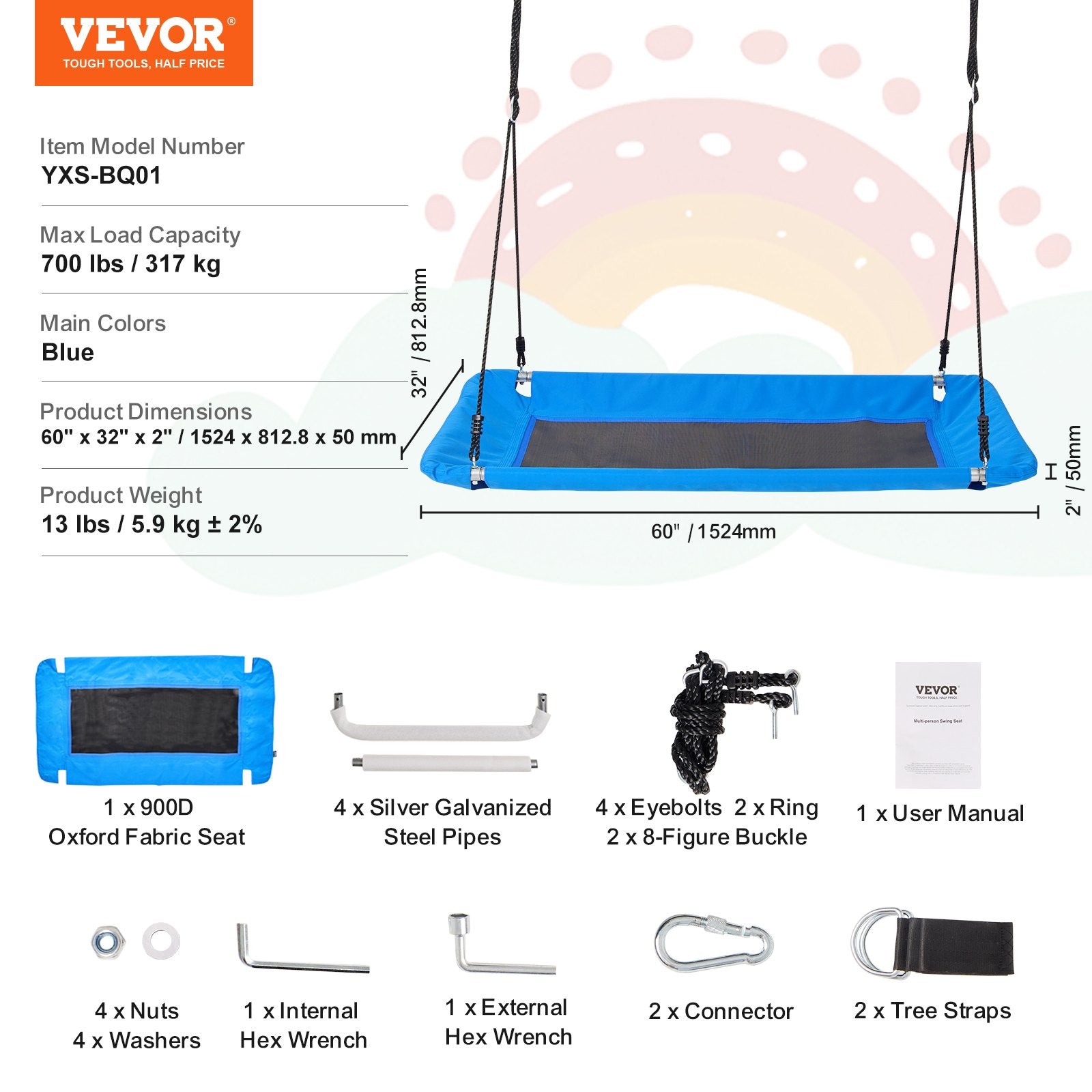 Platforminė sūpynė VEVOR YXS-BQ01, 317 kg keliamoji galia